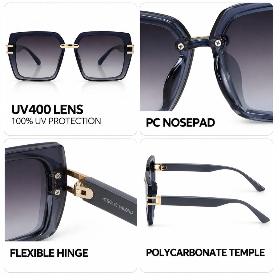 Valoria | Blue Large Full Rim Square Sunglasses for Women [UV-protected]