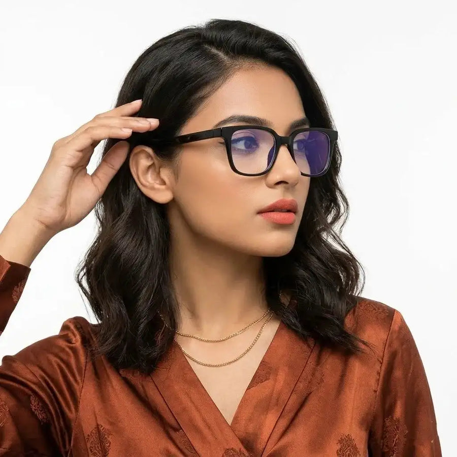 Celestia | Black Medium Full Rim Wayfarer Computer Glasses for Men & Women [Blue Block]