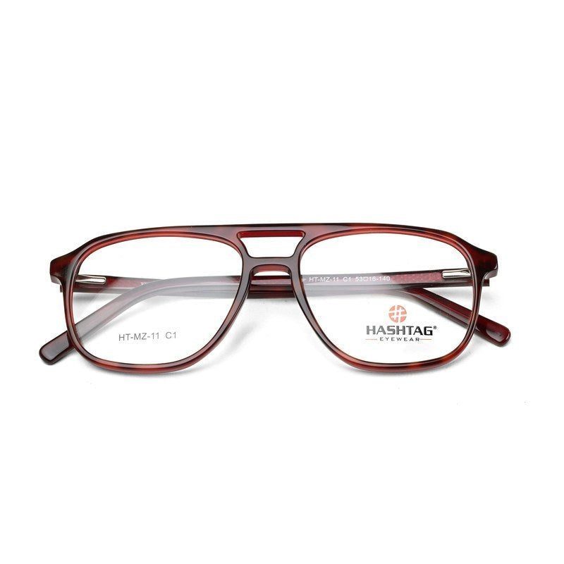 Cellulose Dark Reddish Brown Medium Full Rim Square with Spring Hinges Eyeglasses for Men — Hashtag Eyewears