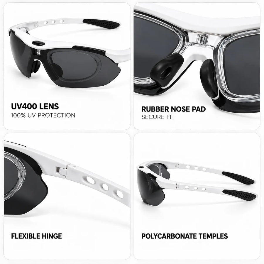 Valkor | White Free Size Half Rim Shield Sports Sunglasses for Men & Women Changeable Lens [Polarized]