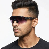 Chronos | Black Medium Half Rim Shield Sports Sunglasses for Men & Women [UV-protected]