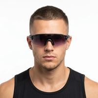 Chronos | Black Medium Half Rim Shield Sports Sunglasses for Men & Women [UV-protected]