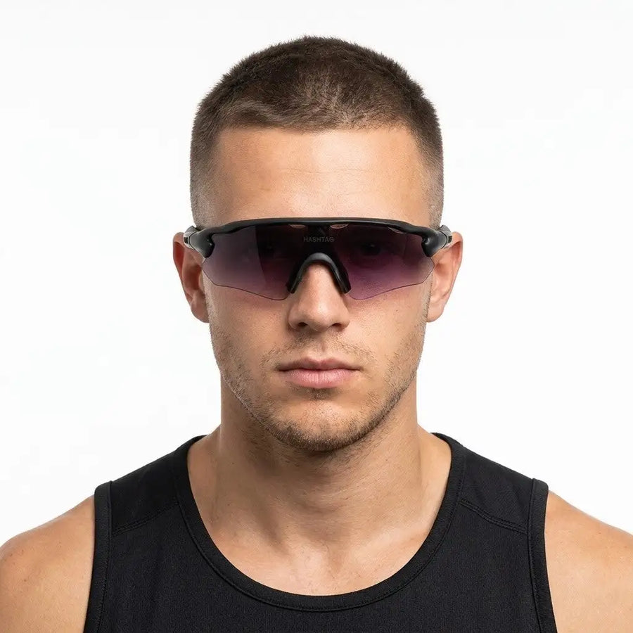 Chronos | Black Medium Half Rim Shield Sports Sunglasses for Men & Women [UV-protected]