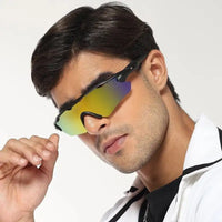 Chronos | Grey Medium Half Rim Shield Sports Sunglasses for Men & Women [UV-protected]