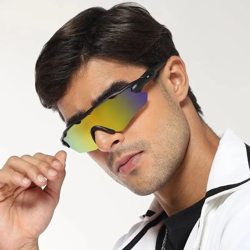 Chronos | Grey Medium Half Rim Shield Sports Sunglasses for Men & Women [UV-protected]