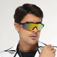Chronos | Grey Medium Half Rim Shield Sports Sunglasses for Men & Women [UV-protected]