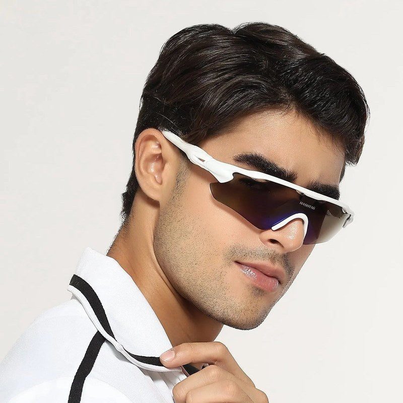 Chronos White Medium Half Rim Shield Sports Sunglasses for Men & Women — Hashtag Eyewears
