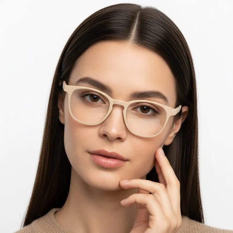Clario Cream Medium Full Rim RECTANGLE Computer Glasses for Men & Women — Hashtag Eyewears