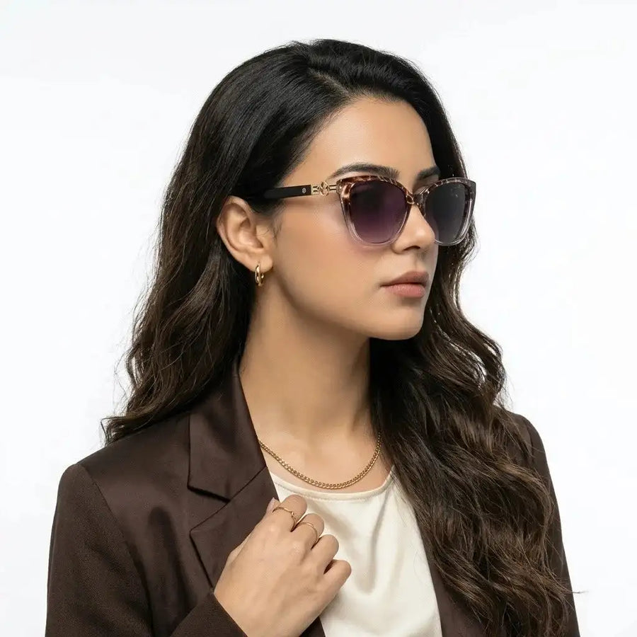 Cleanse | Gradient Brown Texture Medium Full Rim Cateye Sunglasses for Women [UV-protected]