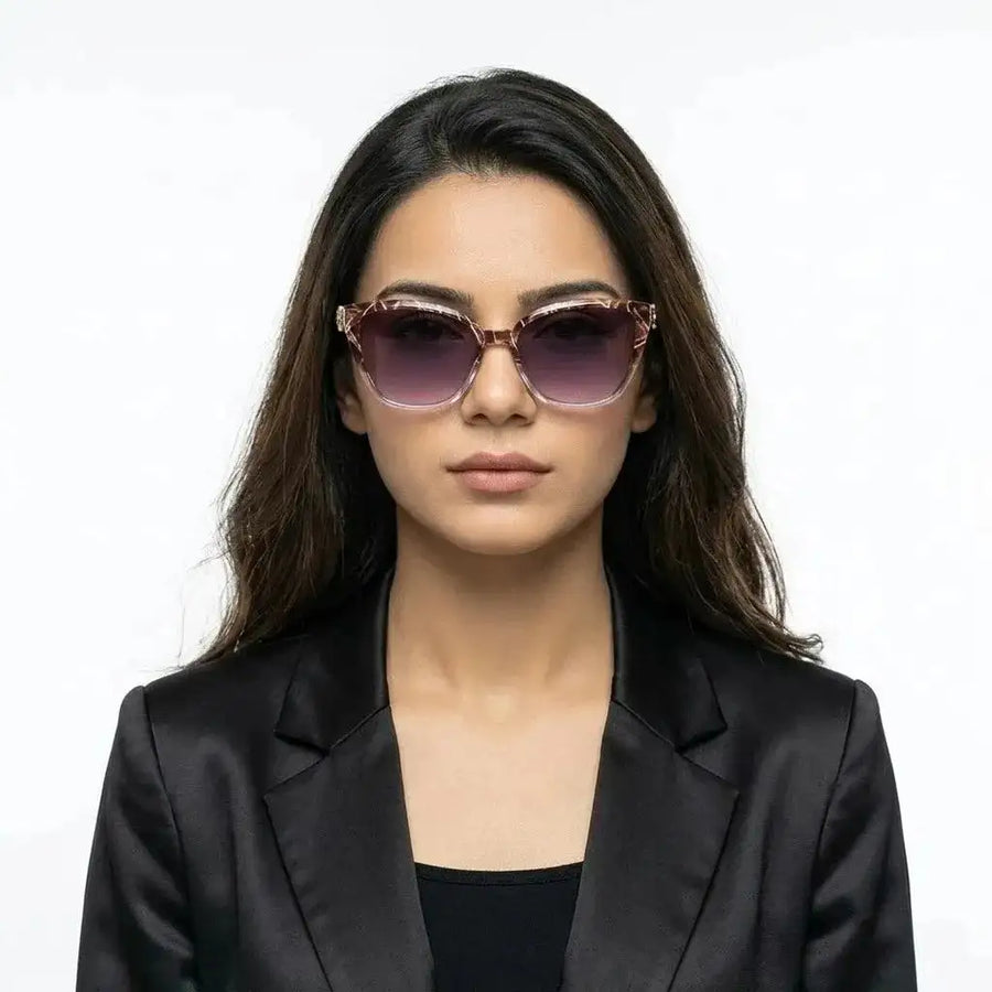 Cleanse | Gradient Brown Texture Medium Full Rim Cateye Sunglasses for Women [UV-protected]