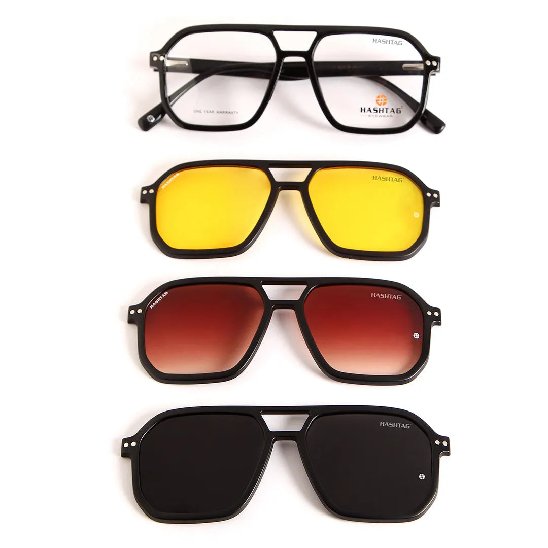 Phoenix | Black Medium Full Rim Square Clip-on for Men & Women [Clip-on]