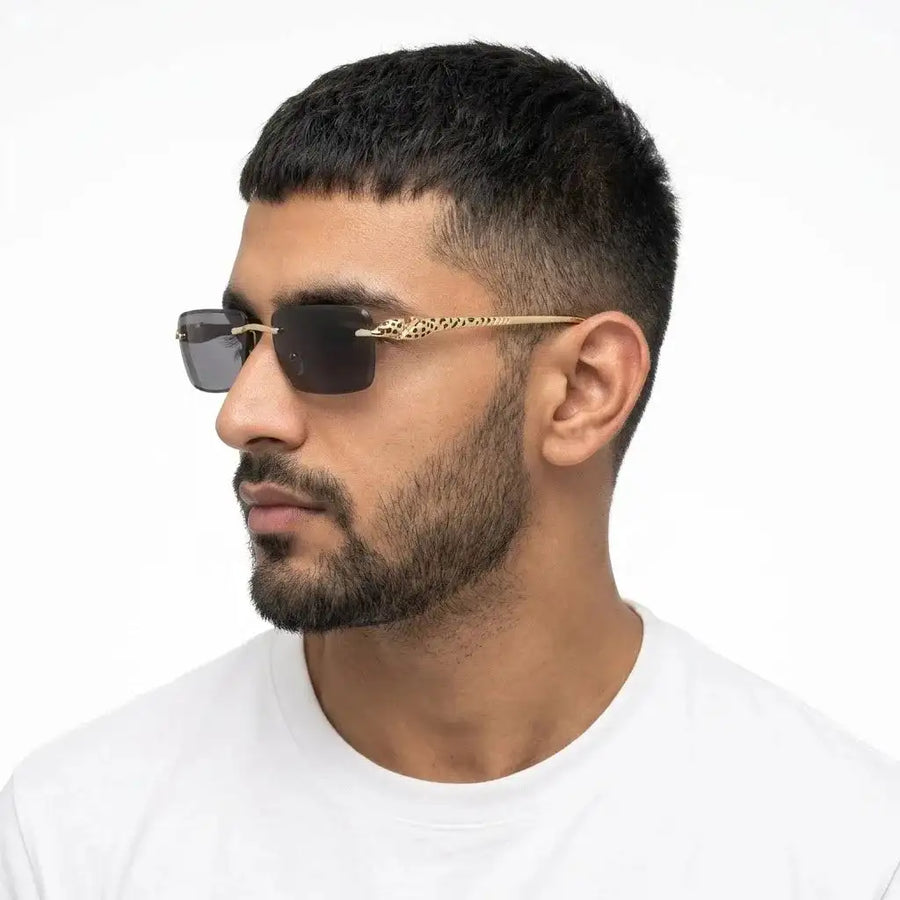 Clyra | Black Medium Rim Less Square Sunglasses for Men [UV-protected]