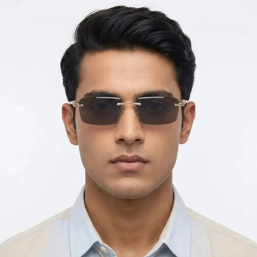 Clyra | Black Medium Rim Less Square Sunglasses for Men [UV-protected]