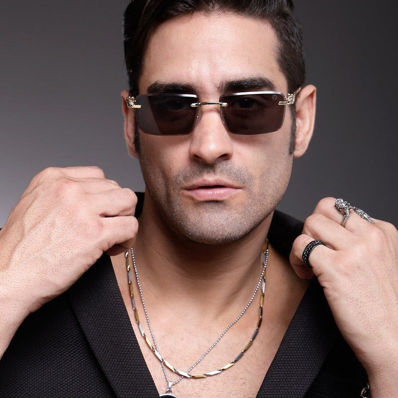 Clyra Black Medium Rim Less Square Sunglasses for Men — Hashtag Eyewears
