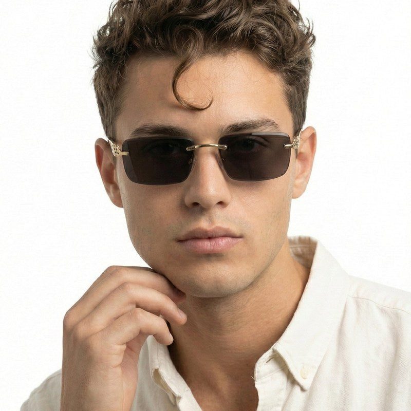Clyra Black Medium Rim Less Square Sunglasses for Men — Hashtag Eyewears