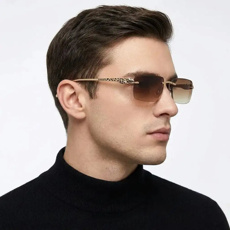 Clyra | Gradient Brown Medium Rim Less Square Sunglasses for Men [UV-protected]