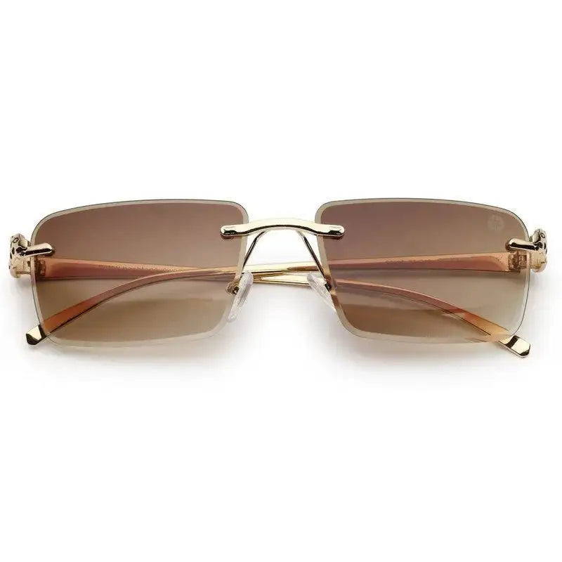 Clyra | Gradient Brown Medium Rim Less Square Sunglasses for Men [UV-protected]