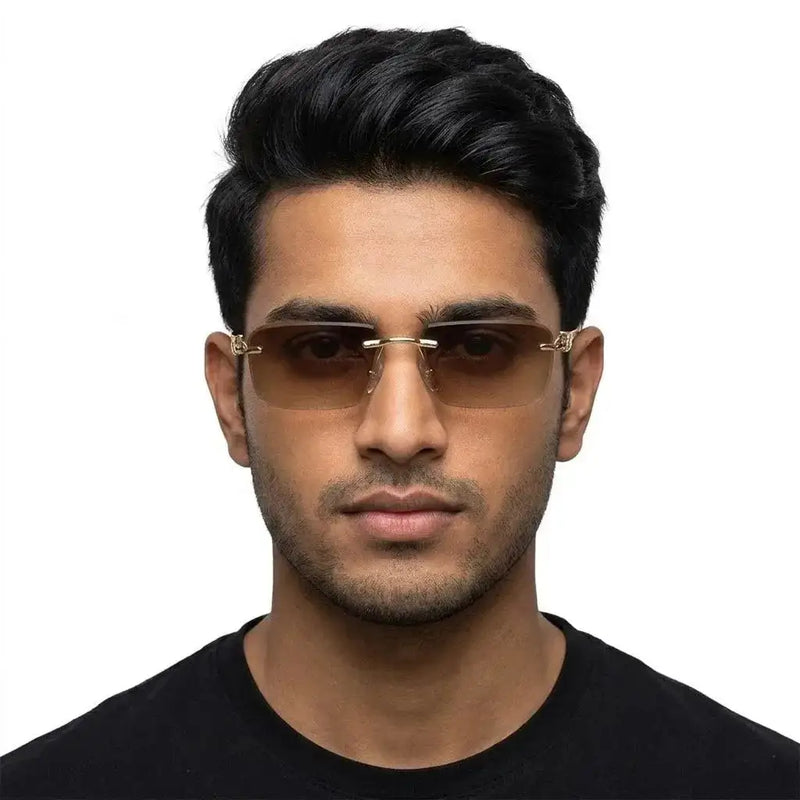 Clyra | Gradient Brown Medium Rim Less Square Sunglasses for Men [UV-protected]