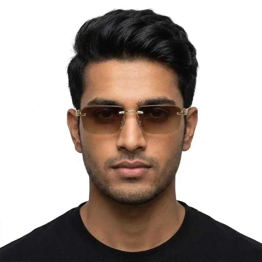 Clyra | Gradient Brown Medium Rim Less Square Sunglasses for Men [UV-protected]