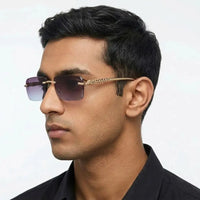 Clyra | Gradient Brown Sky Medium Rim Less RECTANGLE Sunglasses for Men [UV-protected]