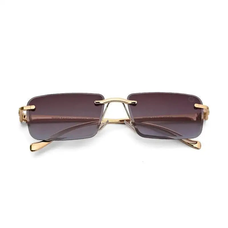 Clyra | Gradient Brown Sky Medium Rim Less RECTANGLE Sunglasses for Men [UV-protected]