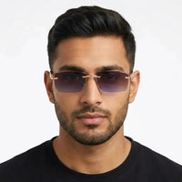 Clyra | Gradient Brown Sky Medium Rim Less RECTANGLE Sunglasses for Men [UV-protected]