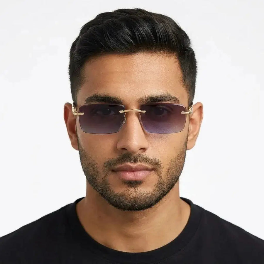 Clyra | Gradient Brown Sky Medium Rim Less RECTANGLE Sunglasses for Men [UV-protected]