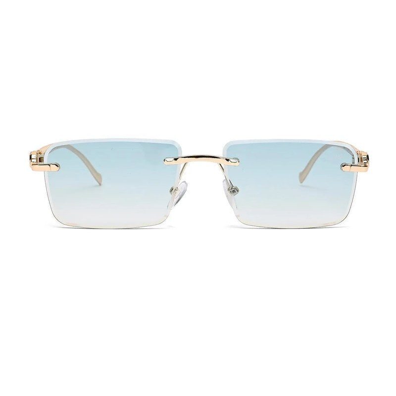 Clyra Gradient Cyan Medium Rim Less RECTANGLE Sunglasses for Men — Hashtag Eyewears