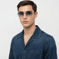 Clyra | Gradient Cyan Medium Rim Less RECTANGLE Sunglasses for Men [UV-protected]
