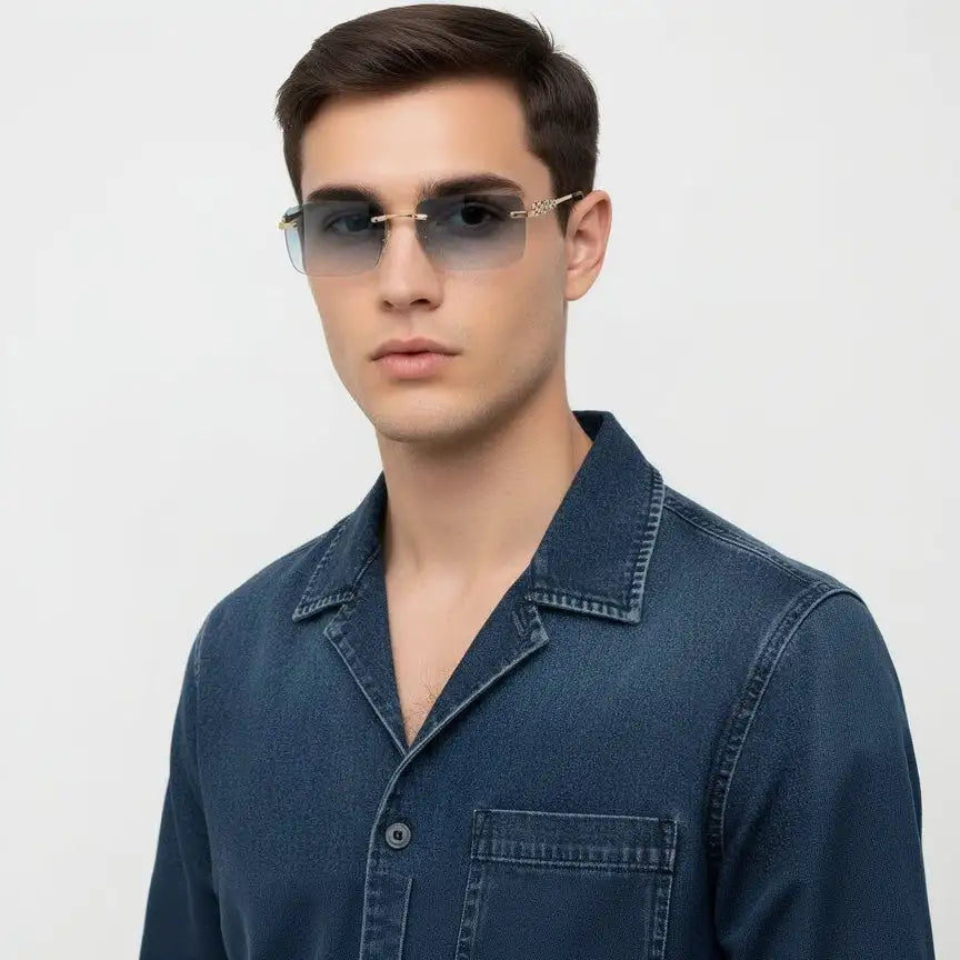 Clyra | Gradient Cyan Medium Rim Less RECTANGLE Sunglasses for Men [UV-protected]