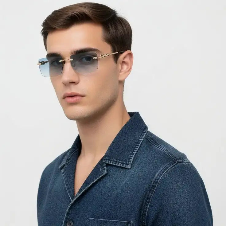 Clyra | Gradient Cyan Medium Rim Less RECTANGLE Sunglasses for Men [UV-protected]