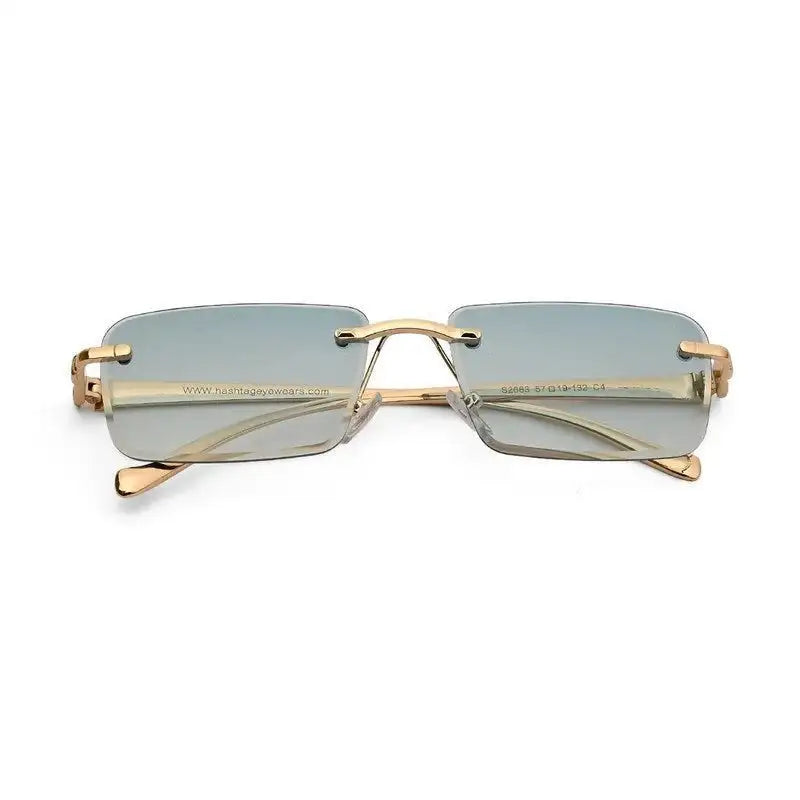 Clyra | Gradient Cyan Medium Rim Less RECTANGLE Sunglasses for Men [UV-protected]