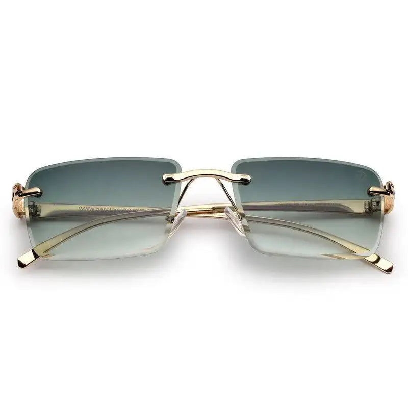 Clyra | Gradient Green Medium Rim Less Square Sunglasses for Men [UV-protected]