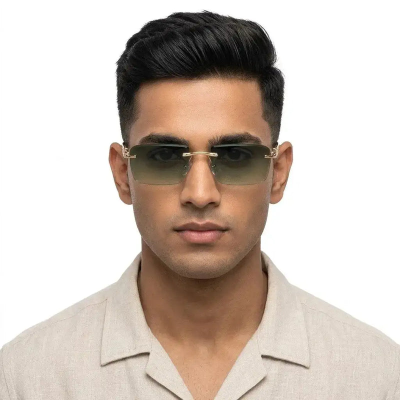 Clyra | Gradient Green Medium Rim Less Square Sunglasses for Men [UV-protected]