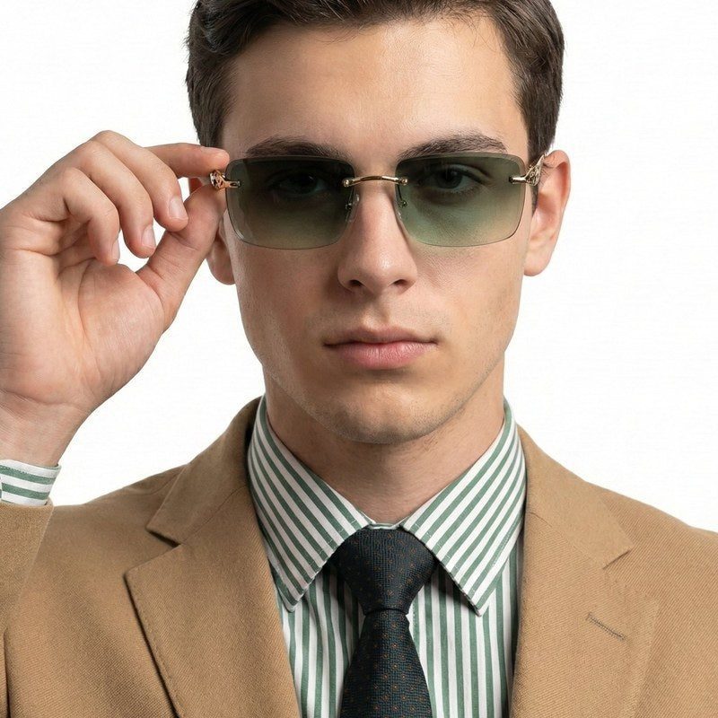 Clyra Gradient Green Medium Rim Less Square Sunglasses for Men — Hashtag Eyewears