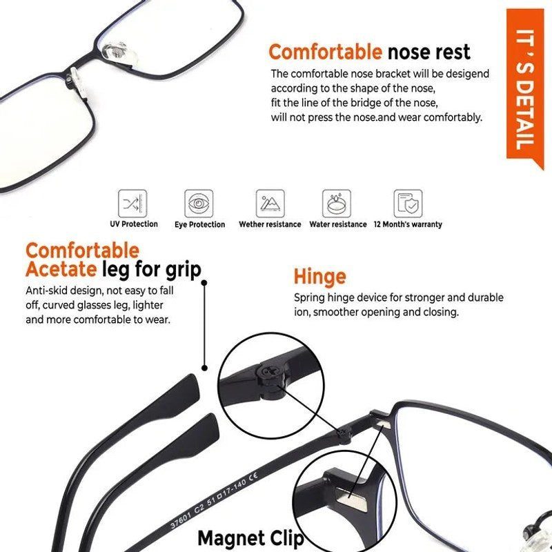 Crystar | Black Medium Full Rim Rectangle Clip-on for Men & Women [Clip-on]