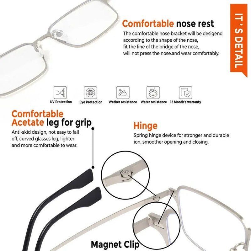 Crystar Silver Medium Full Rim Rectangle Clip-on for Men & Women — Hashtag Eyewears