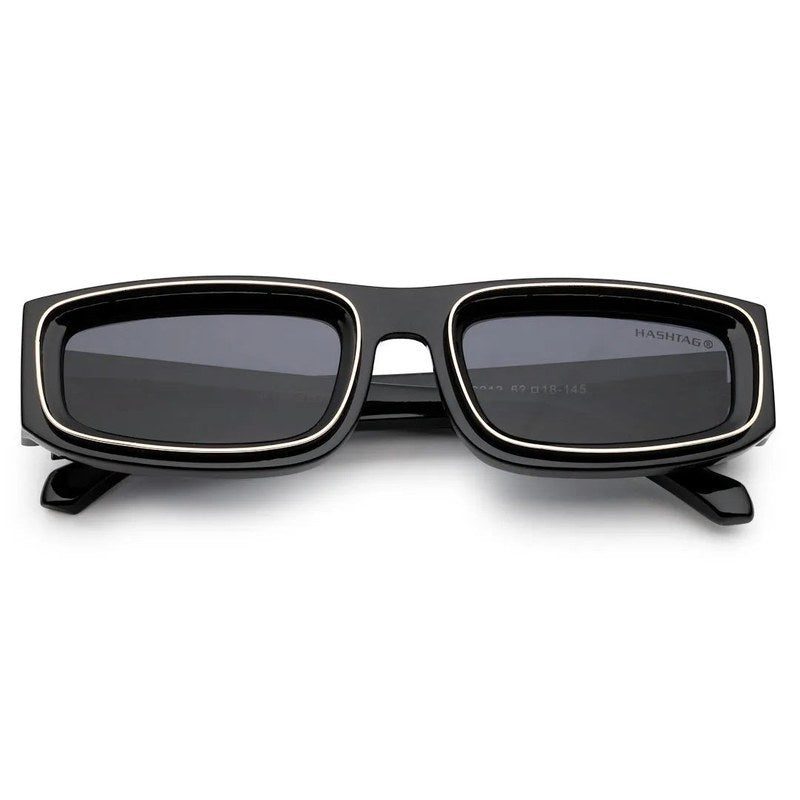 Crystix Black Small Full Rim Rectangle Sunglasses for Men & Women — Hashtag Eyewears