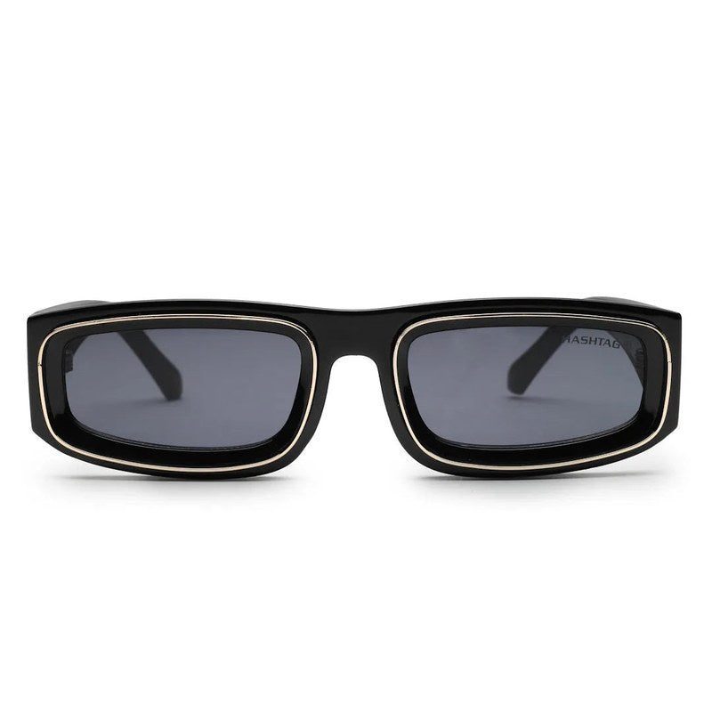 Crystix Black Small Full Rim Rectangle Sunglasses for Men & Women — Hashtag Eyewears