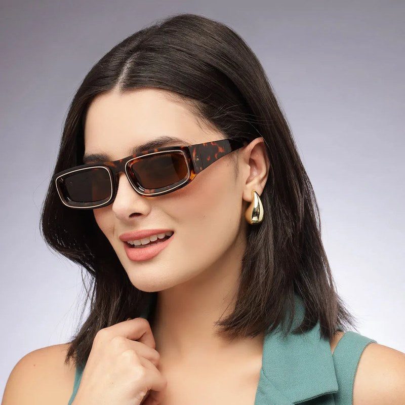 Crystix Brown Small Full Rim Rectangle Sunglasses for Men & Women — Hashtag Eyewears