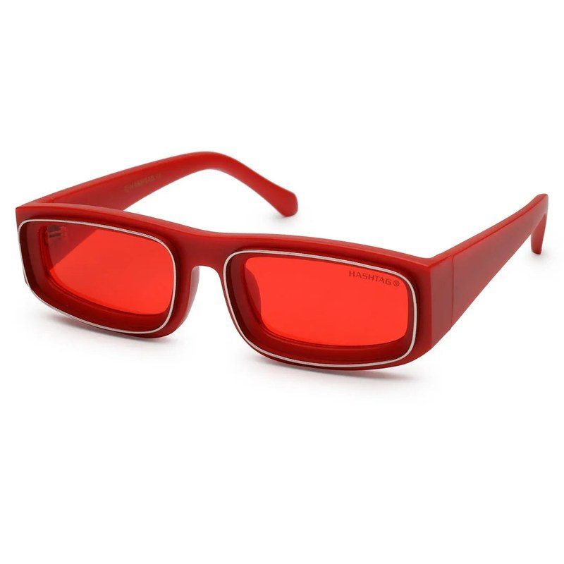 Crystix Red Small Full Rim Rectangle Sunglasses for Men & Women — Hashtag Eyewears