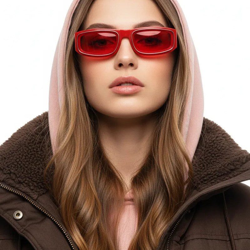 Crystix Red Small Full Rim Rectangle Sunglasses for Men & Women — Hashtag Eyewears