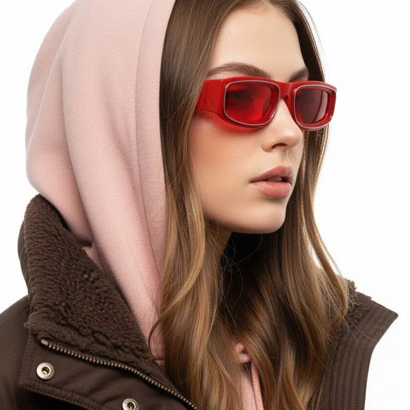 Crystix Red Small Full Rim Rectangle Sunglasses for Men & Women — Hashtag Eyewears
