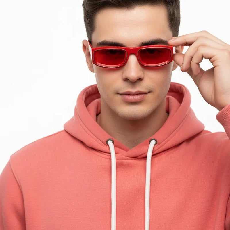 Crystix Red Small Full Rim Rectangle Sunglasses for Men & Women — Hashtag Eyewears