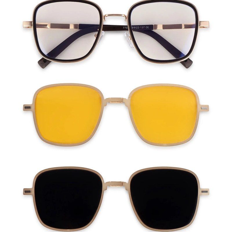 Cyronis Golden & Brown Large Full Rim Square Clip-on for Men & Women — Hashtag Eyewears