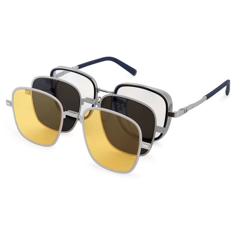 Cyronis Silver & Blue Large Full Rim Square Clip-on for Men & Women — Hashtag Eyewears