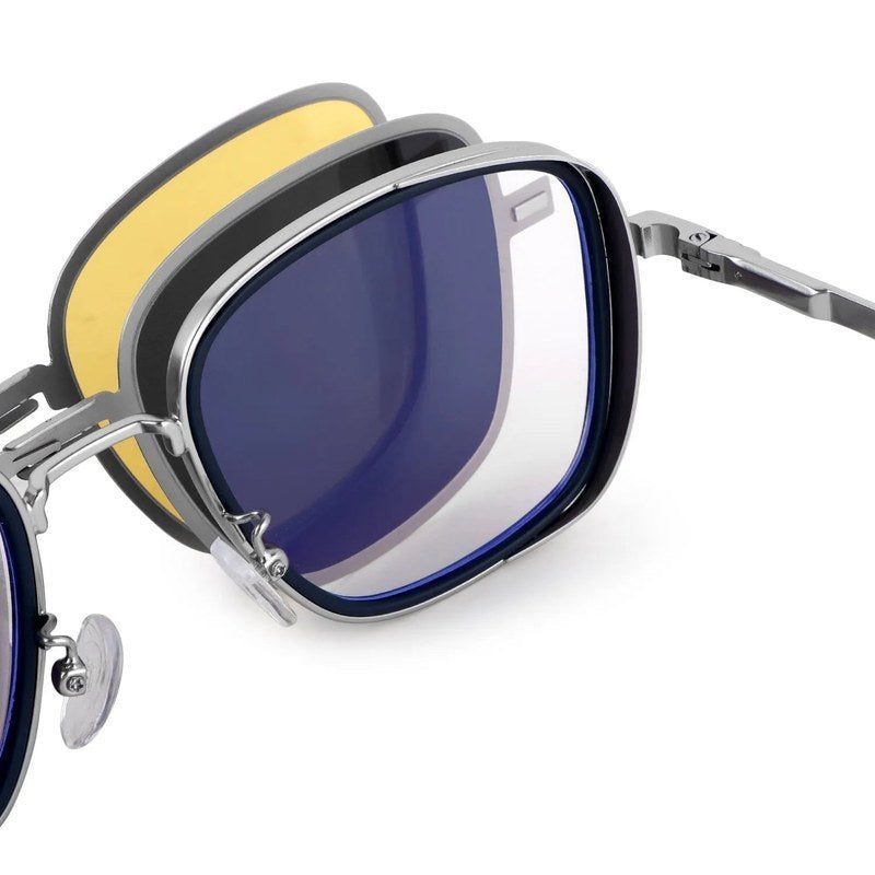 Cyronis Silver & Blue Large Full Rim Square Clip-on for Men & Women — Hashtag Eyewears