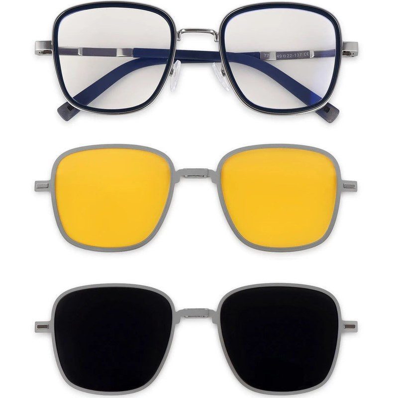 Cyronis Silver & Blue Large Full Rim Square Clip-on for Men & Women — Hashtag Eyewears