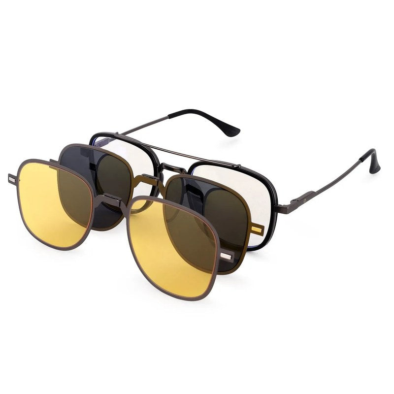 Grexar | Grey & Black Medium Full Rim Square Clip-on for Men & Women [UV-protected]