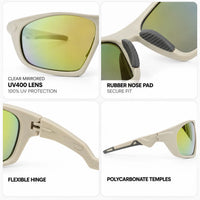Lateralis | Cream Large Full Rim Wraparound Sports Sunglasses for Men & Women [Mirrored]